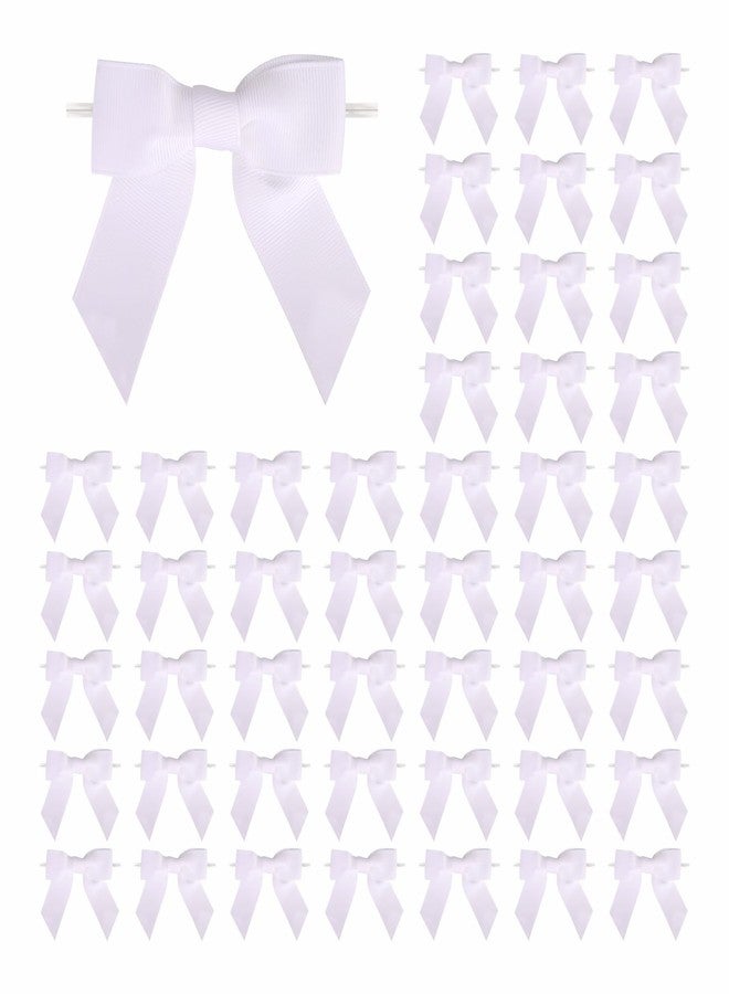 Meseey 50 Pcs Crisp White 4 Inch Grosgrain Bows Pre-Tied Twist Tie Wedding Bows for Gift Wrapping,Bridal Shower Decor Elegant Craft Bows for Baby Gender Reveal,Christmas & Minimalist Party Themes - Image 1